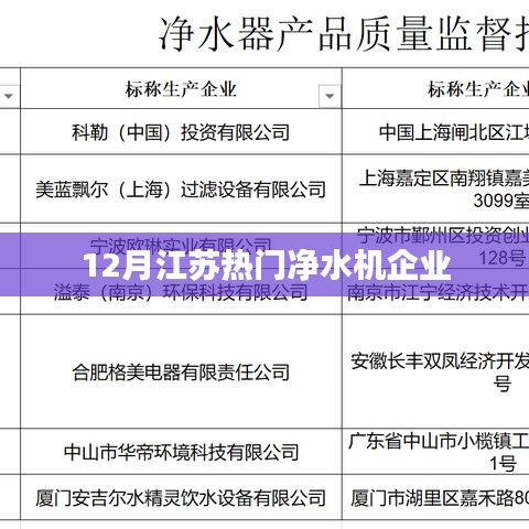 江苏净水机企业热门榜单揭晓，十二月优选推荐